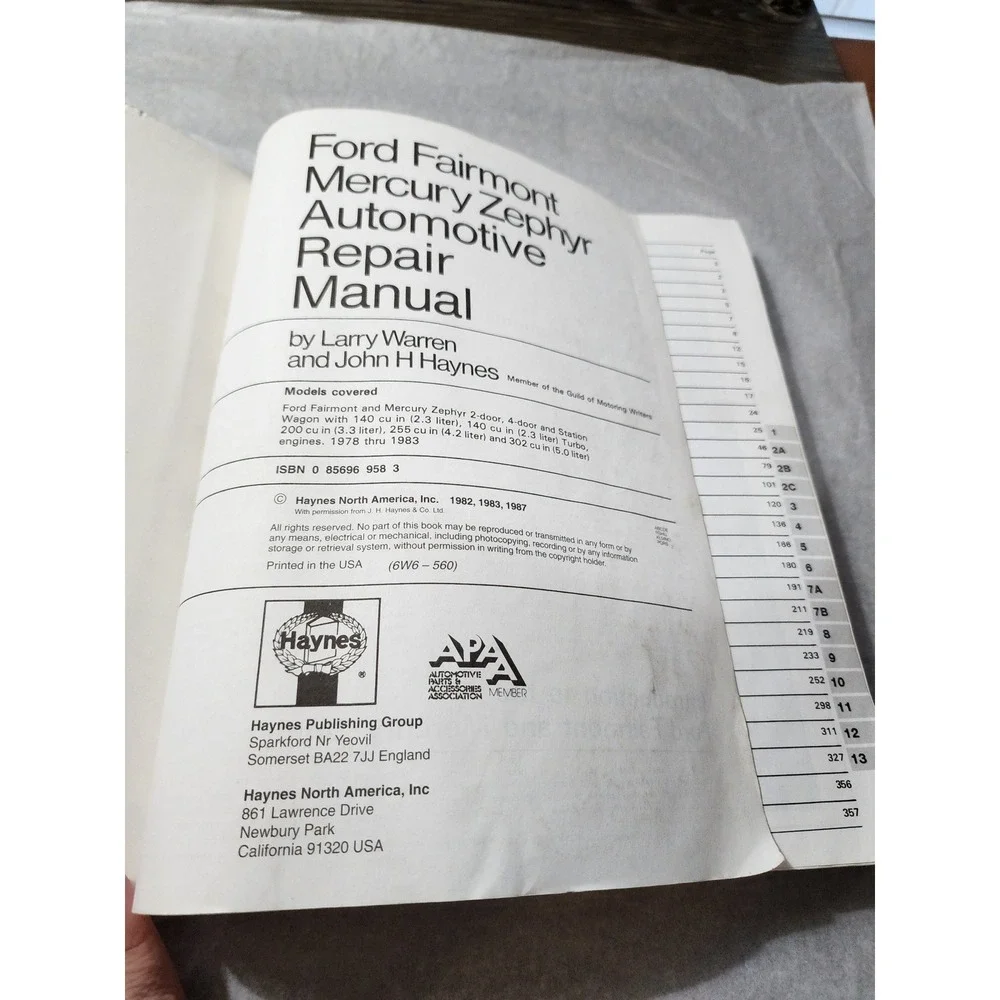 Ford Fairmont Mercury‎ Zephyr 1978-1983 Automotive Repair Manual Haynes 560